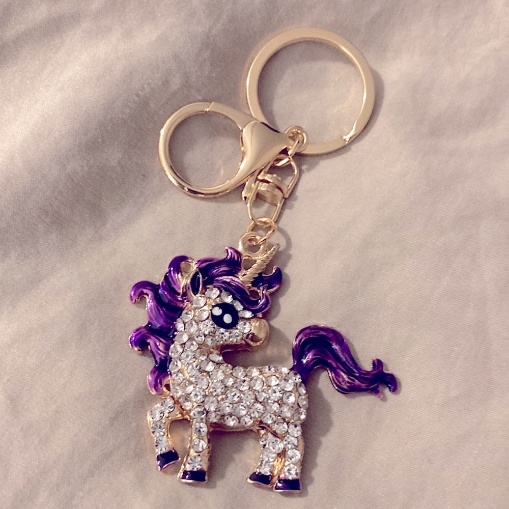 Purple Rhinestone Unicorn bag charm and keychain